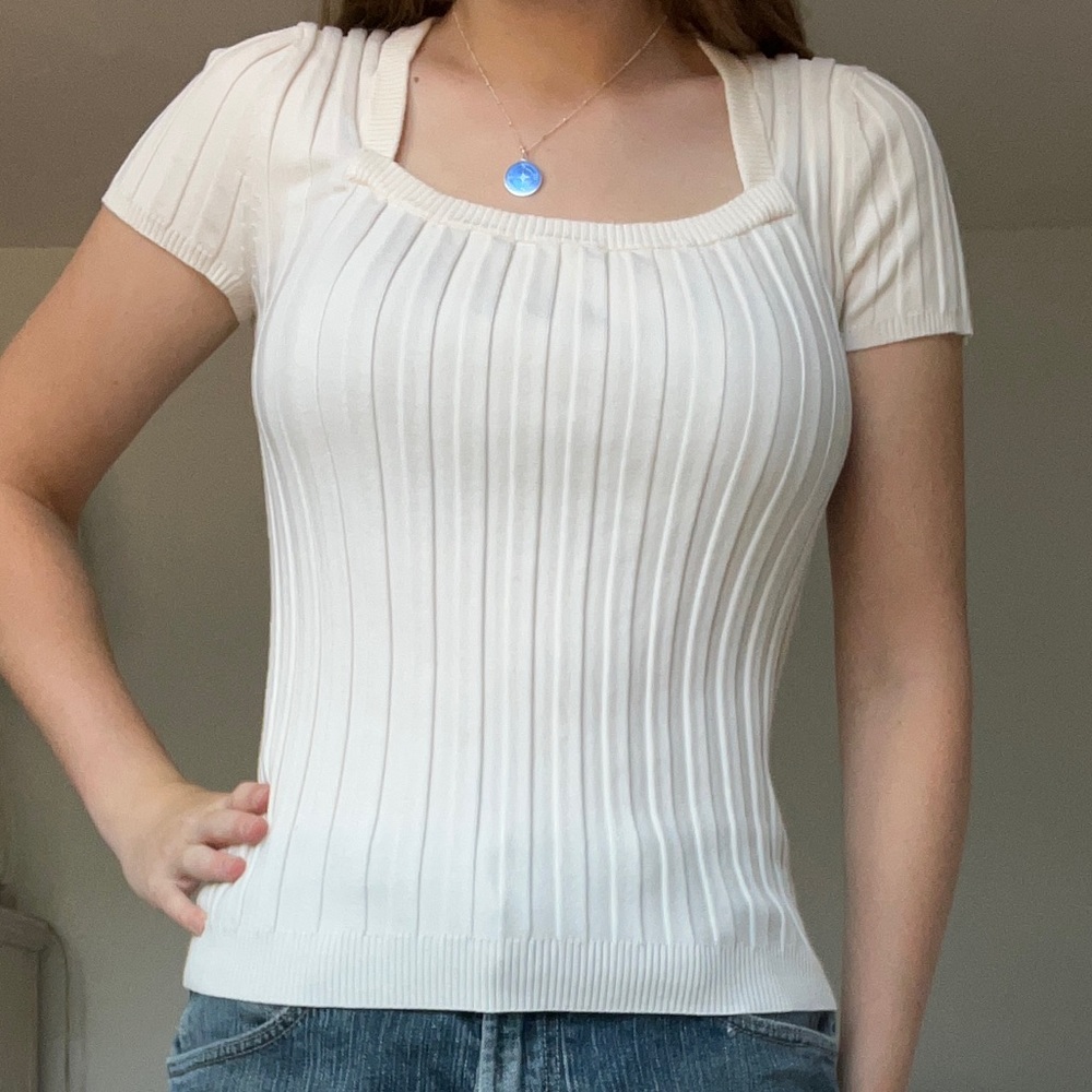 Sweaterworks Cream White Shell Sweater Short Sleeve Blouse